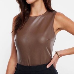 Express Faux-Leather Chocolate Brown Sleeveless Bodysuit Size Large